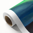 Art deco poster of an Icelandic landscape in muted green and blue tones on rolled canvas, ideal for nursery wall art.
