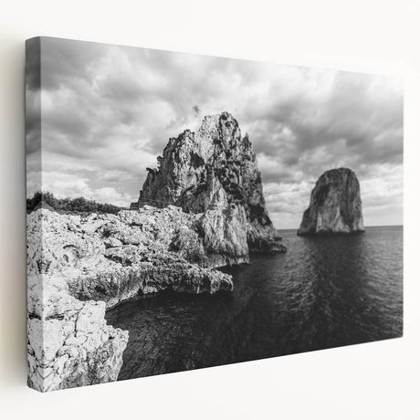 Large stretched canvas featuring a scenic view of Capri, Italy in muted earth tones, ideal for kitchen wall art.