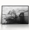 Large abstract wall art depicting the Capri coastline in muted blue and white tones, framed acrylic.