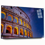 Acrylic print of the Colosseum in Rome with muted earth tones, ideal for dining room decor.