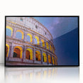 Large abstract wall art of the Colosseum in muted earth tones on framed acrylic, ideal for modern living room decor.