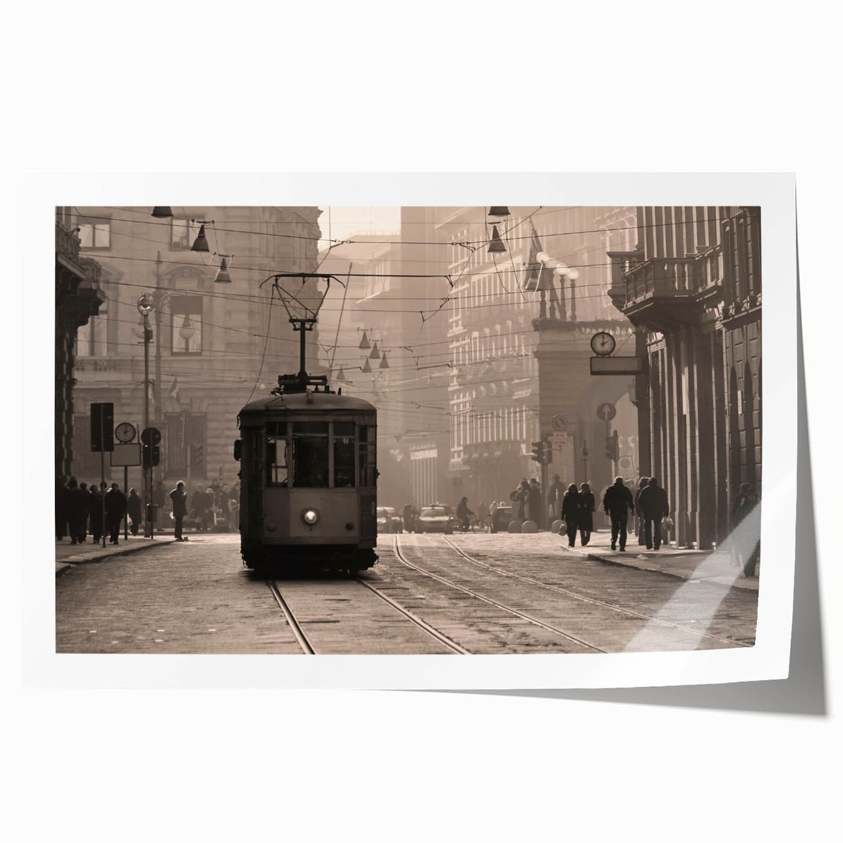Rolled print of Milan scenery with vibrant floral elements, ideal for art wall dining room or classy bathroom.