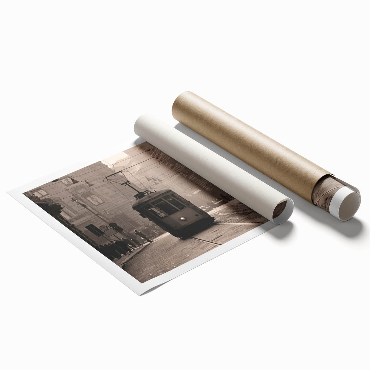 Extra large rolled print of Milan scenery with floral accents in soft pastel shades, ideal for classy bathroom wall art.