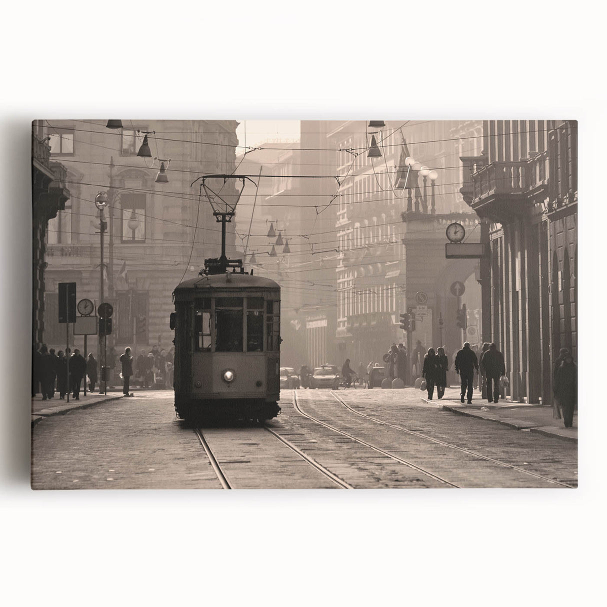 Black and white stretched canvas of Milan scenery, ideal for kitchen wall art or bedroom ambiance.