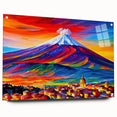 Acrylic print of Mount Etna, Italy with vibrant red and orange tones, ideal for dining room decor.