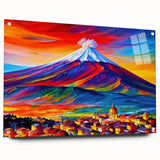 Acrylic print of Mount Etna, Italy with vibrant red and orange tones, ideal for dining room decor.