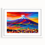 Textured art print of Mount Etna in abstract style with muted earth tones, framed in white, ideal for bedroom art.