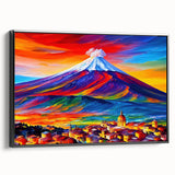 Black and white wall art of Mount Etna, vintage poster style on framed canvas, suitable for bedroom decor.