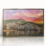 Art deco poster of Naples scenery in muted gold tones on framed acrylic, suitable for modern art wall decor or nursery.