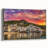 Landscape art painting of Naples, Italy on framed canvas, featuring colorful art in a vintage poster style.