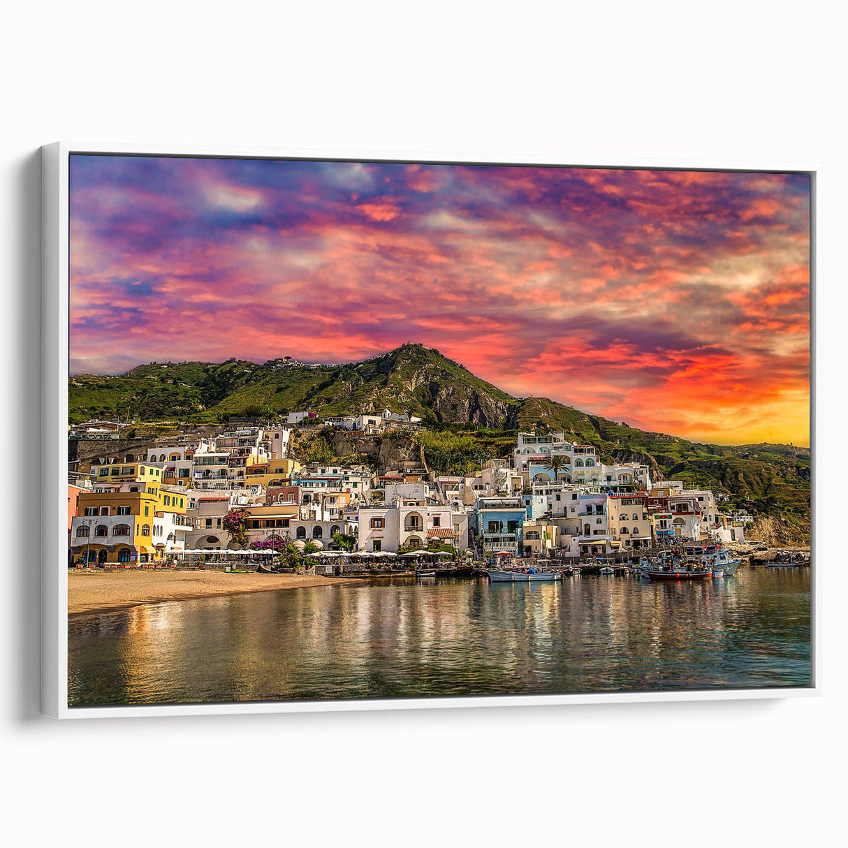 Vintage poster art of Naples, Italy, featuring colorful scenery on extra large framed canvas, ideal for living room decor.