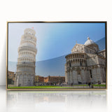 Art deco poster of Pisa, Italy in muted gold tones on framed acrylic, suitable for modern art wall decor.