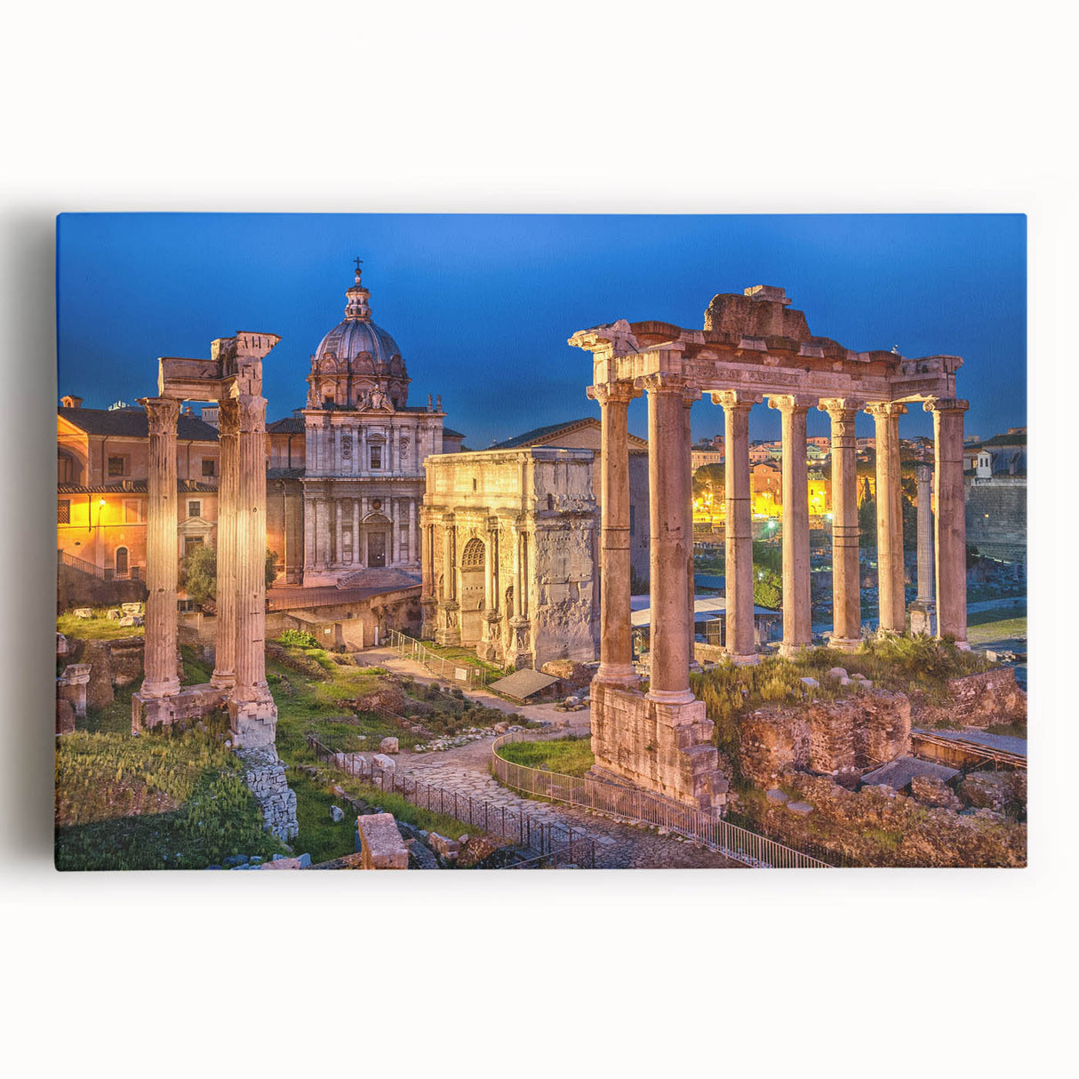 Black and white image of Rome's skyline on stretched canvas, ideal for kitchen wall art or bedroom ambiance.
