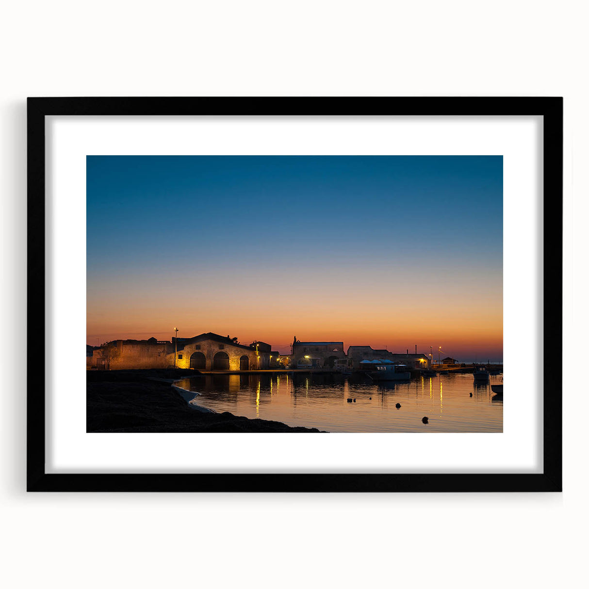 Extra large abstract art print of a colorful Sicilian landscape, textured in a black frame, ideal for living room decor.