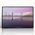 Large abstract wall art featuring a mid-century modernist Latvian landscape in acrylic, framed in black.