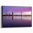 Black and white landscape art painting of a European city, printed on a framed canvas, suitable for bedroom decor.