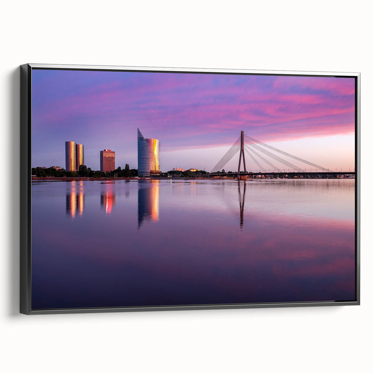 Black and white landscape art painting of a European city, printed on a framed canvas, suitable for bedroom decor.