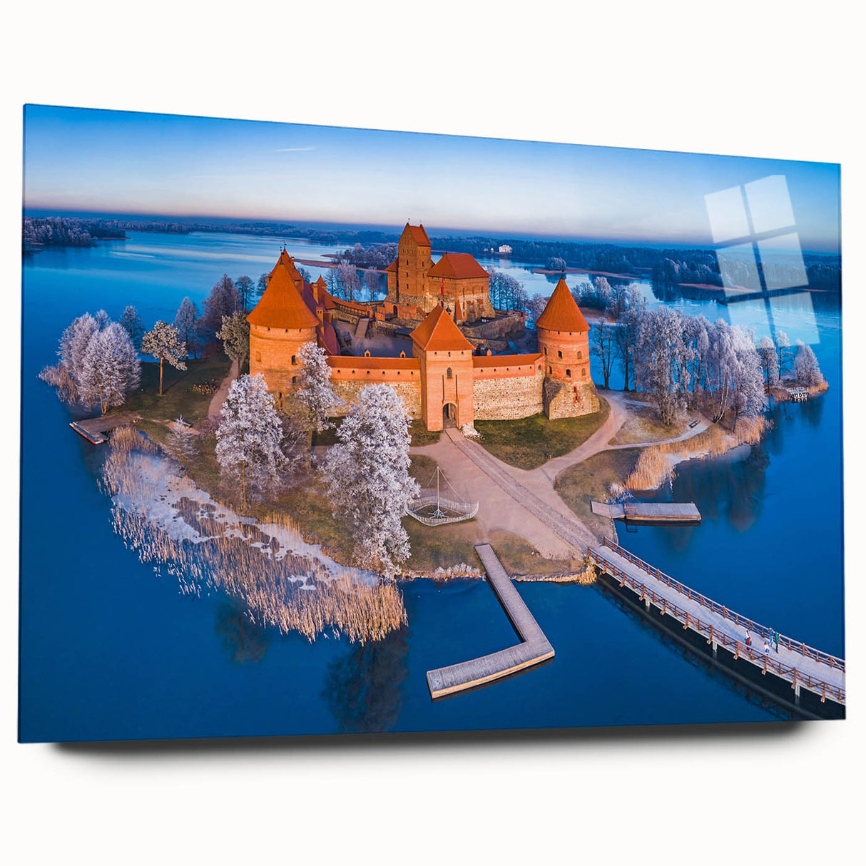 Large abstract wall art depicting a serene Lithuanian landscape in muted earth tones on acrylic glass.