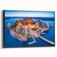 Black and white framed canvas of a vintage Lithuanian landscape, ideal for bedroom wall art.