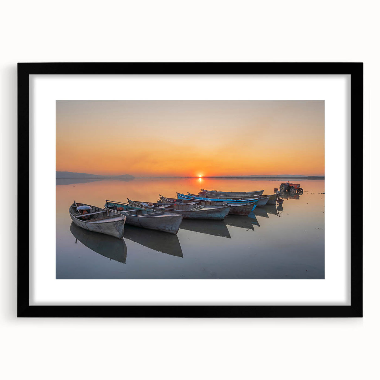 Extra large abstract art print of a colorful Mediterranean seascape, textured finish on framed canvas.