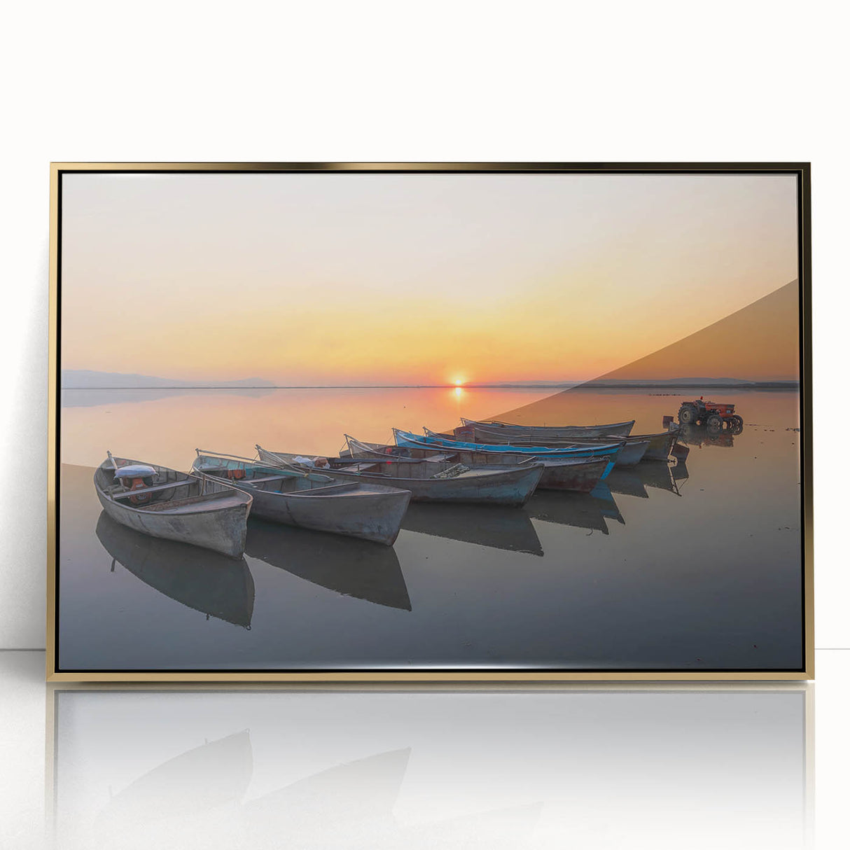 Art Deco poster of Mediterranean Sea scenery in gold frame, suitable for modern art wall decor in a nursery.