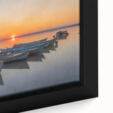 Black framed canvas depicting a textured Mediterranean seascape with colorful art.
