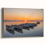 Framed canvas landscape art of the Mediterranean Sea in muted gold and black tones, suited for bedroom ambiance.