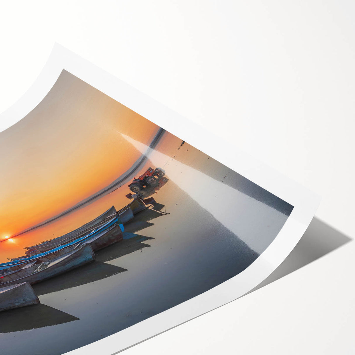Extra large rolled print of a Mediterranean seascape with line art flowers in soft blue and white tones.