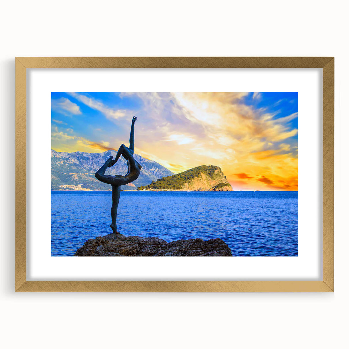Abstract art print of a European landscape in muted earth tones on a framed canvas, suitable for dining room decor.