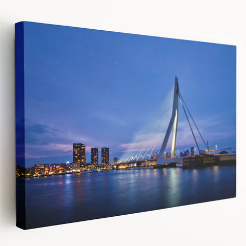 Large art of a European scenery in muted green and blue tones on stretched canvas, ideal for kitchen wall art.