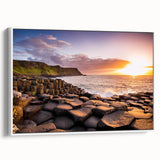 Vintage poster art of Northern Ireland landscape on framed canvas, featuring green and blue tones.