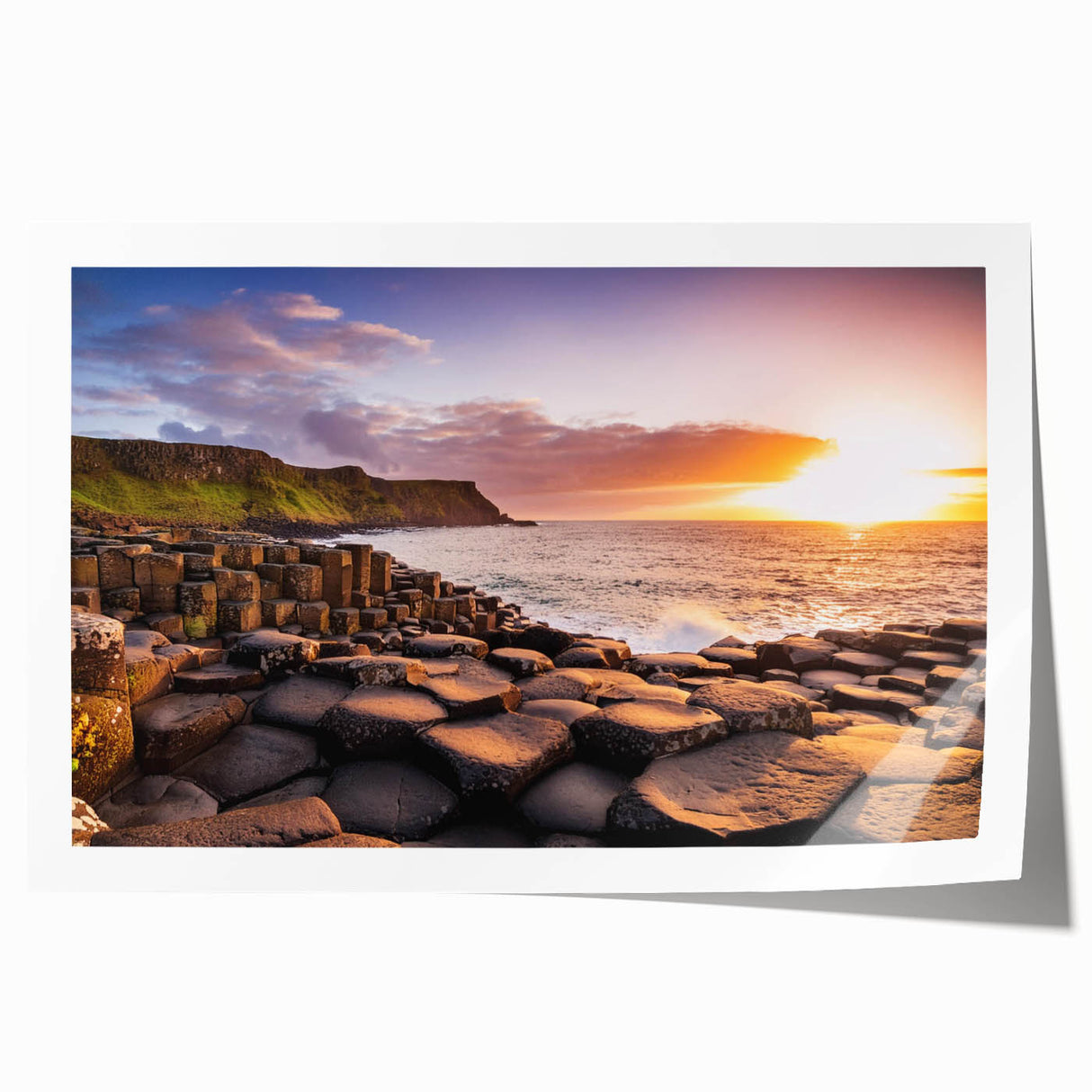 Rolled print of Northern Ireland landscape with lush green fields and floral elements, ideal for art wall dining room.