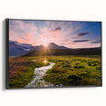 Black and white landscape art painting of a Norwegian scenery on framed canvas, suitable for bedroom decor.