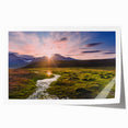 Extra large rolled print of a Norwegian landscape with vibrant green and blue tones, ideal for dining room wall art.