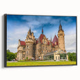 Black and white framed canvas of a vintage European landscape, ideal for bedroom wall decor.