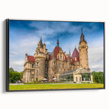 Black and white framed canvas of a vintage European landscape, ideal for bedroom wall decor.