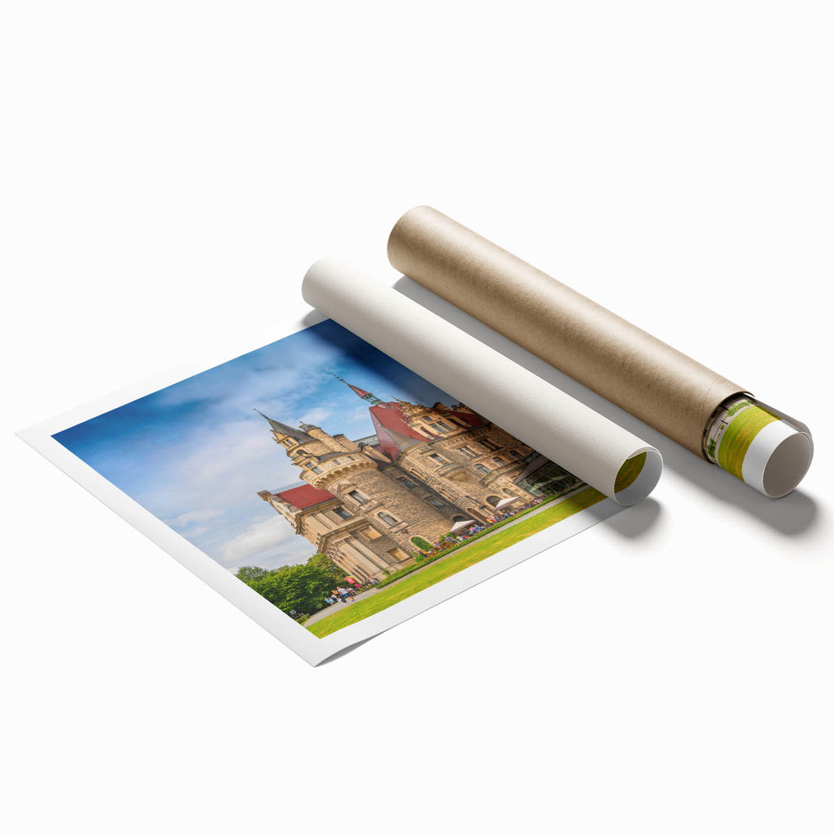 Extra large rolled print of a serene Polish landscape with soft floral elements in pastel shades.