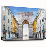 Acrylic print of Lisbon scenery with soft pastel shades, ideal for dining room decor.