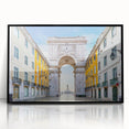 Large abstract wall art of Lisbon's cityscape in muted earth tones on a framed acrylic, suitable for modern art wall decor.