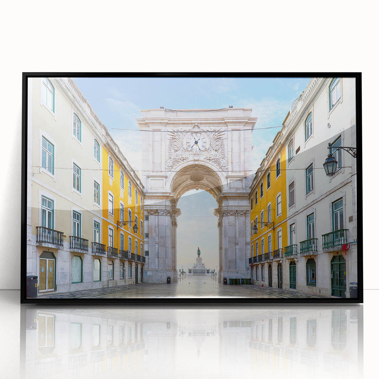 Large abstract wall art of Lisbon's cityscape in muted earth tones on a framed acrylic, suitable for modern art wall decor.