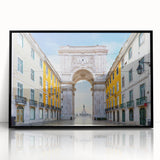 Large abstract wall art of Lisbon's cityscape in muted earth tones on a framed acrylic, suitable for modern art wall decor.