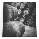 Black and white photograph of Porto's riverside, printed on large stretched canvas, suitable for kitchen wall art.