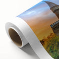 Art Deco style poster of a serene Romanian landscape in soft pastel hues, ideal for nursery wall art, on rolled canvas.