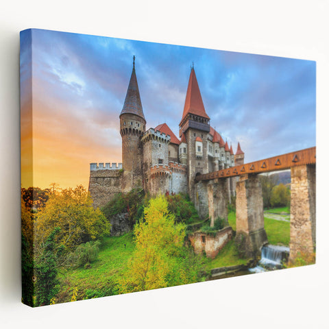 Large art depicting a scenic European Romanian landscape on stretched canvas, suitable for kitchen wall art.