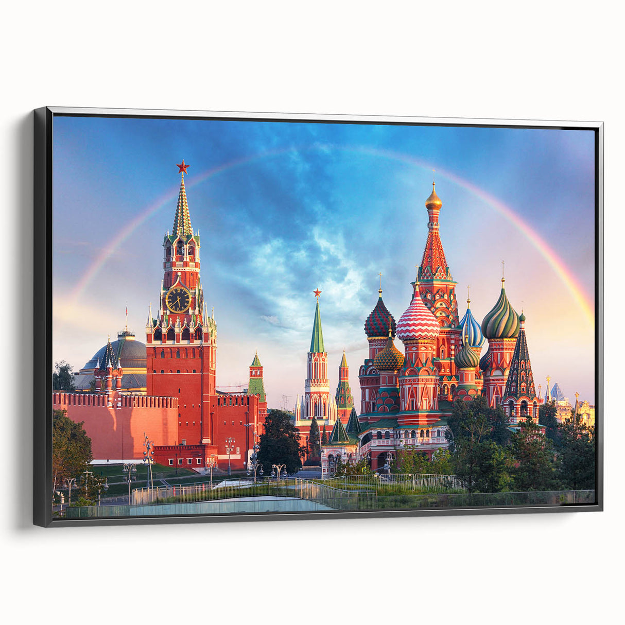 Black and white framed canvas featuring a vintage landscape of Moscow, ideal for bedroom wall decor.