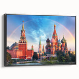 Black and white framed canvas featuring a vintage landscape of Moscow, ideal for bedroom wall decor.