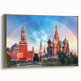 Framed canvas of a vintage Moscow landscape in muted gold and black tones, ideal for bedroom wall art.