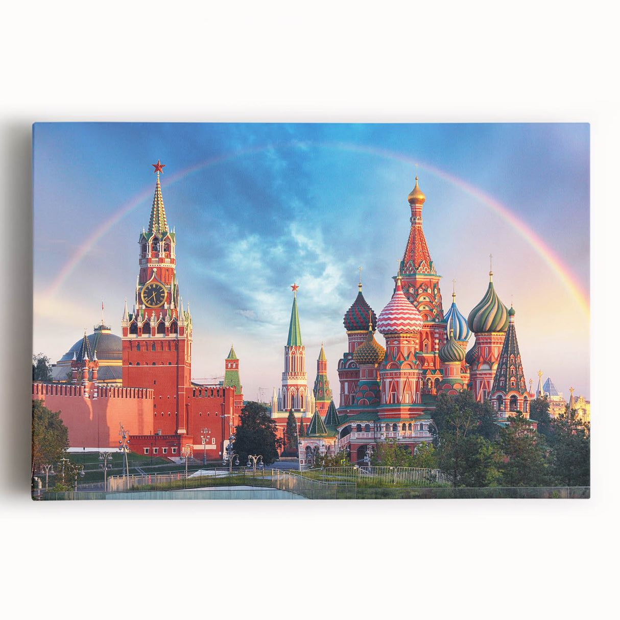 Black and white stretched canvas of Moscow skyline, ideal for kitchen wall art or bedroom ambiance.