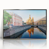 Large art print of St. Petersburg scenery in muted gray and blue tones on framed acrylic, suitable for modern art wall decor.