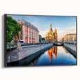 Black and white framed canvas of a vintage Petersburg landscape, ideal for bedroom wall art.